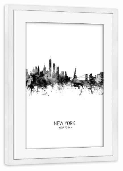 Poster mit Rahmen weiß "New York Skyline BW" artboxONE - Städte,Städte / New York,Schwarzweiß