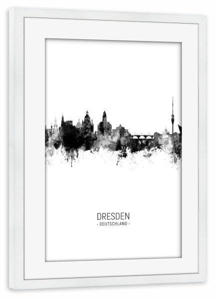 Poster mit Rahmen weiß "Dresden Germany Skyline BW" artboxONE - Städte,Schwarzweiß,Städte / Dresden