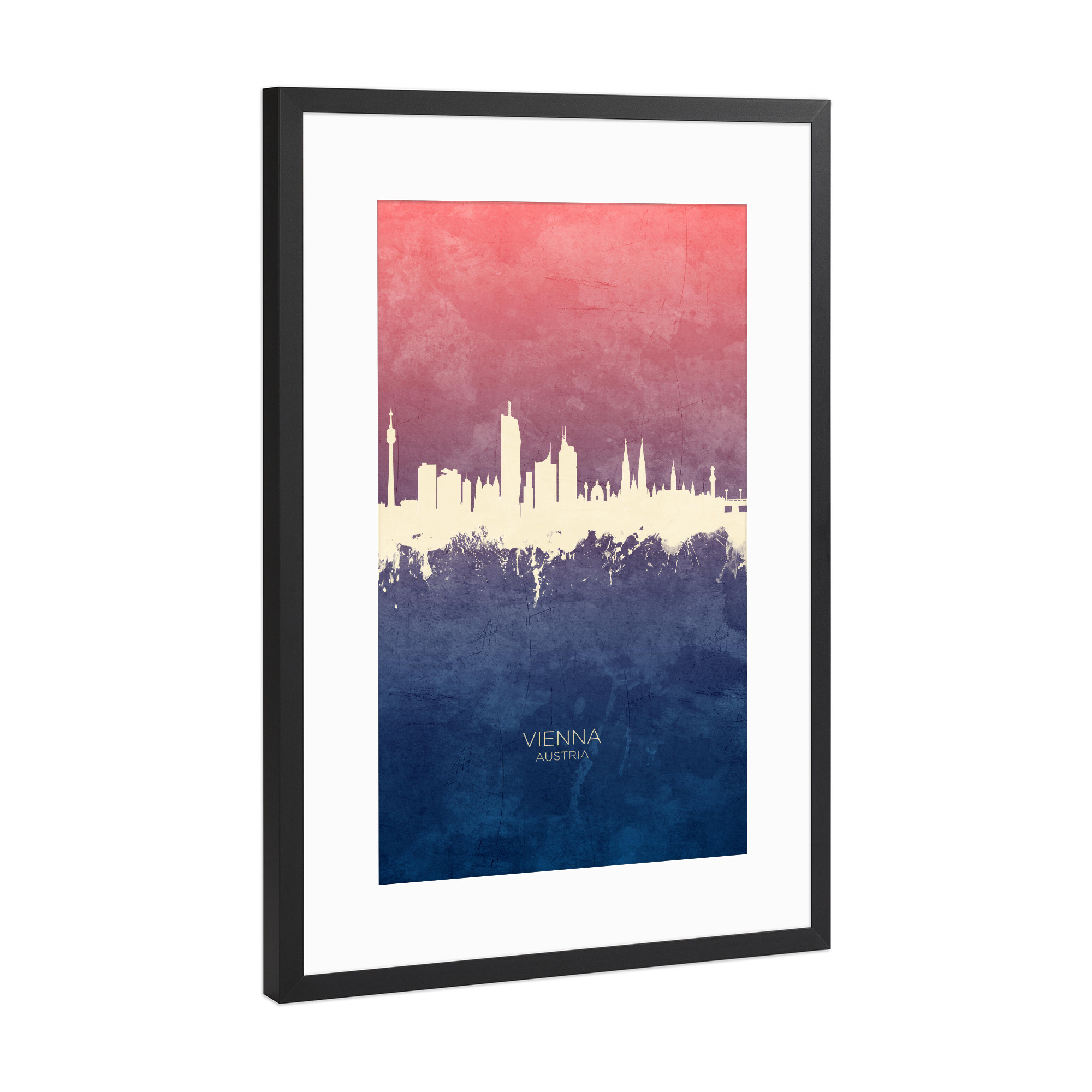 Poster mit Rahmen Schwarz (Metallic) "Vienna Austria Skyline BlueRose" artboxONE - Städte,Städte / Wien