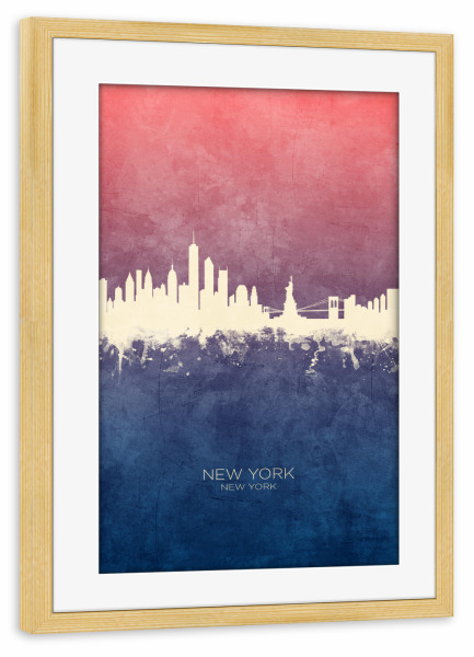 Poster mit Rahmen kiefer "New York Skyline BlueRose" artboxONE - Städte,Städte / New York