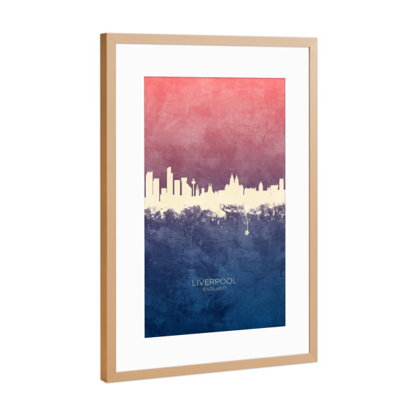 Poster mit Rahmen Kupfer "Liverpool England Skyline BlueRose" artboxONE - Städte