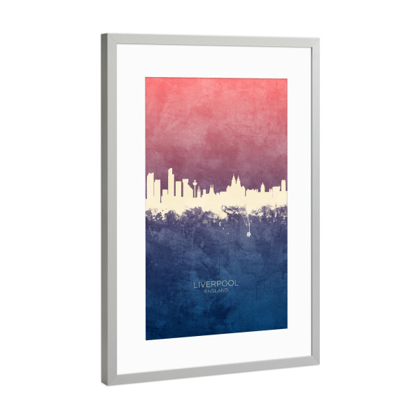 Poster mit Rahmen Silber "Liverpool England Skyline BlueRose" artboxONE - Städte