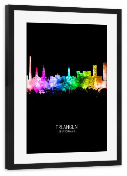 Poster mit Rahmen schwarz "Erlangen Skyline Colour Black" artboxONE - Städte