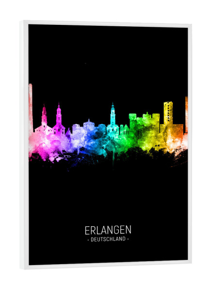 Poster mit weißem Rahmen "Erlangen Skyline Colour Black" artboxONE - Städte