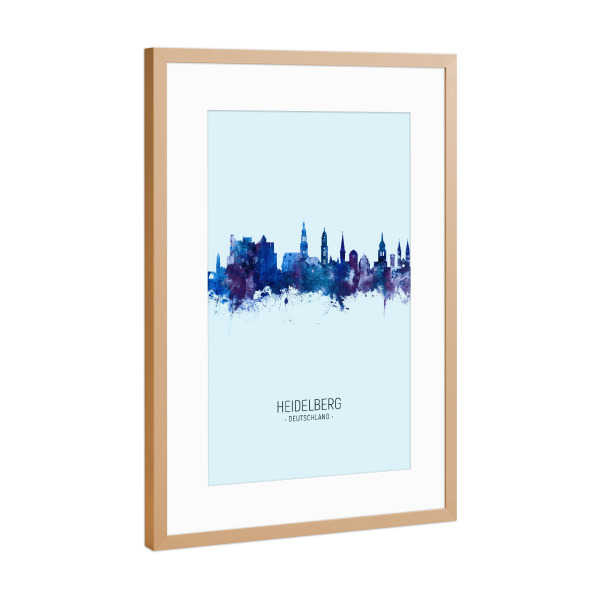 Poster mit Rahmen Kupfer "Heidelberg Skyline Dark Blue" artboxONE - Städte