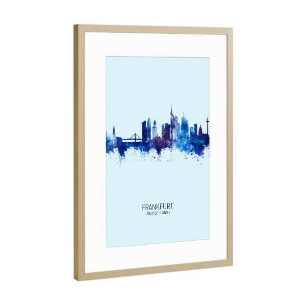 Poster mit Rahmen Gold "Frankfurt Skyline Dark Blue" artboxONE - Städte,Städte / Frankfurt