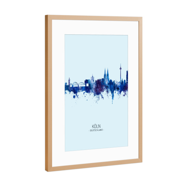 Poster mit Rahmen Kupfer "Cologne Germany Skyline Dark Blue" artboxONE - Städte,Städte / Köln