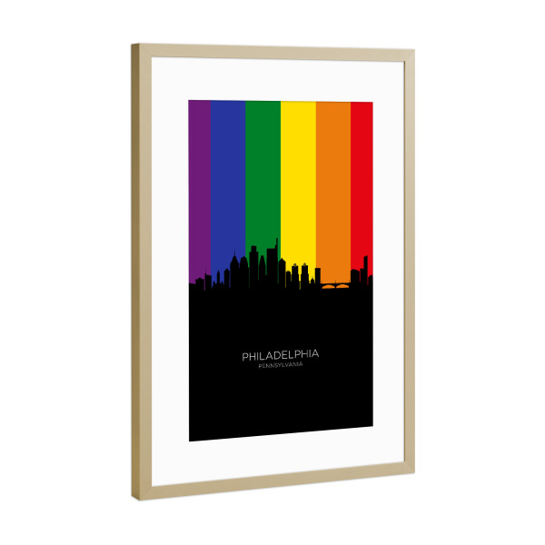 Poster mit Rahmen Gold "Philadelphia Skyline Pride" artboxONE - Städte