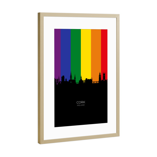 Poster mit Rahmen Gold "Cork Ireland Skyline Pride" artboxONE - Städte