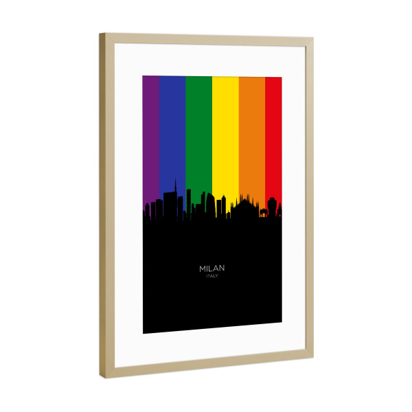 Poster mit Rahmen Gold "Milan Italy Skyline Pride" artboxONE - Städte