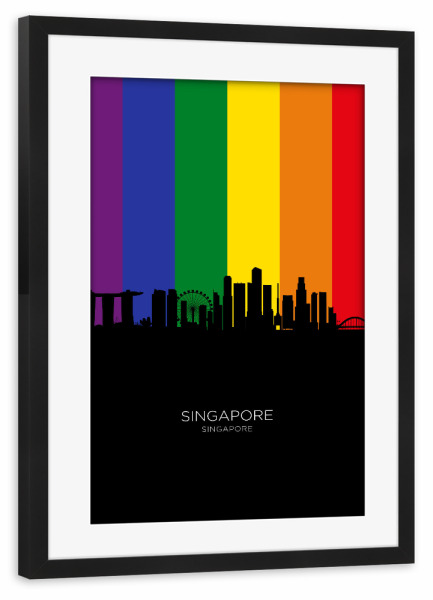 Poster mit Rahmen schwarz "Singapore Skyline Pride" artboxONE - Städte / Singapur