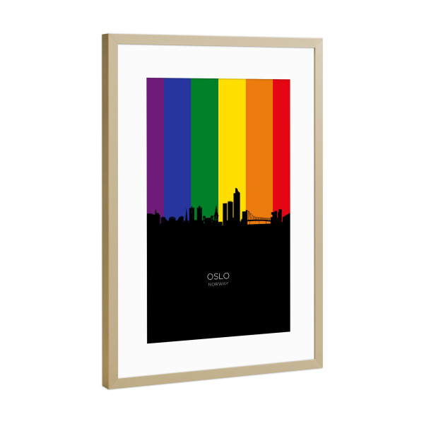 Poster mit Rahmen Gold "Oslo Norway Skyline Pride" artboxONE - Städte