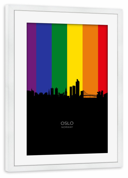 Poster mit Rahmen weiß "Oslo Norway Skyline Pride" artboxONE - Städte