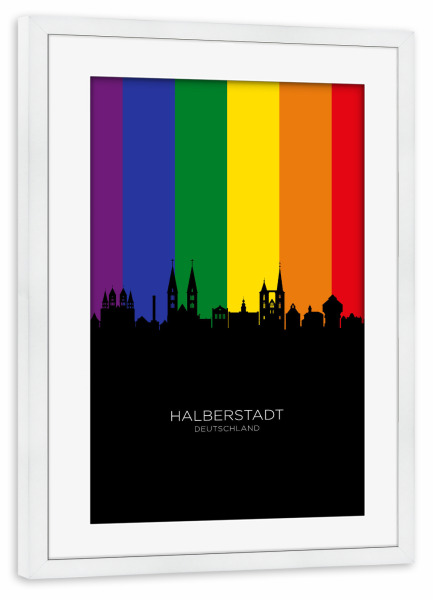 Poster mit Rahmen weiß "Halberstadt Germany Skyline Pride" artboxONE - Städte