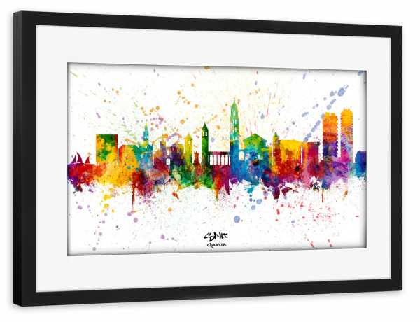 Poster mit Rahmen schwarz "Split Croatia Skyline Splash" artboxONE - Städte