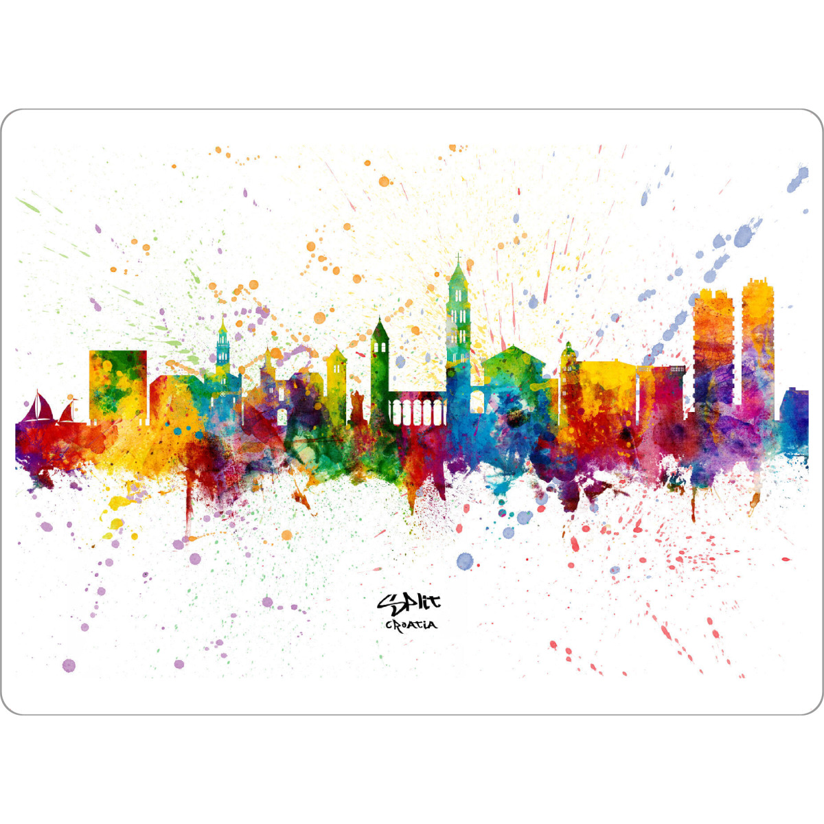 Tischset "Split Croatia Skyline Splash" artboxONE - Städte - Split,Croatia,Skyline,Cityscape,Stadtbild,Watercolor,Kroatien,City,Stadt,Colorful,Bunt