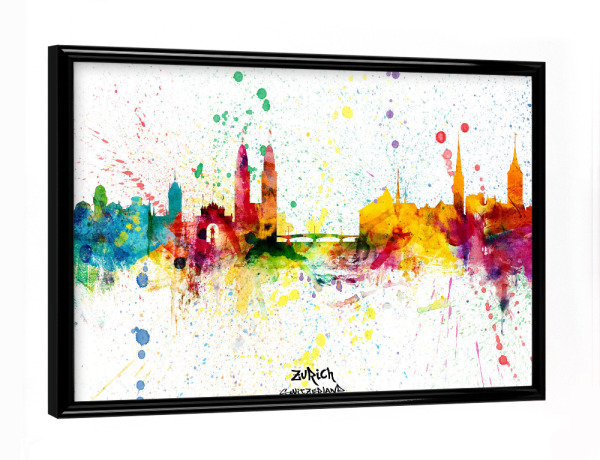 Poster mit schwarzem Rahmen "Zurich Switzerland Skyline Splash" artboxONE - Städte,Städte / Zürich