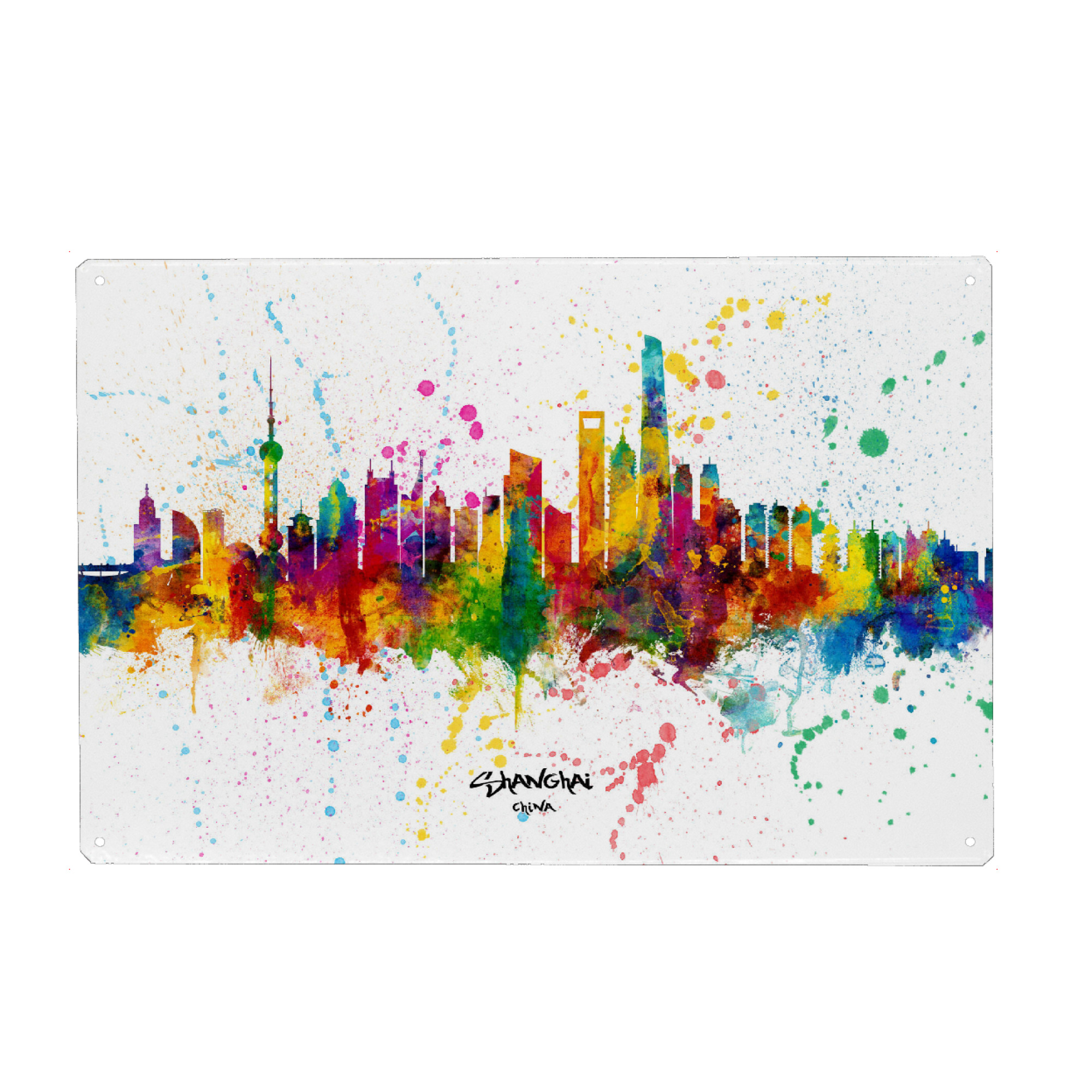 Metall Poster "Shanghai China Skyline Splash" artboxONE - Städte,Städte / Shanghai