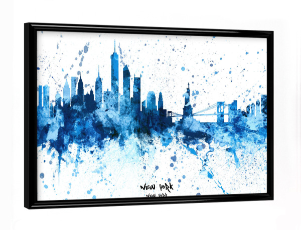Poster mit schwarzem Rahmen "New York Skyline SplashBlue" artboxONE - Städte,Städte / New York