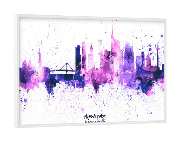 Poster mit weißem Rahmen "Frankfurt Skyline PurplePink" artboxONE - Städte,Städte / Frankfurt