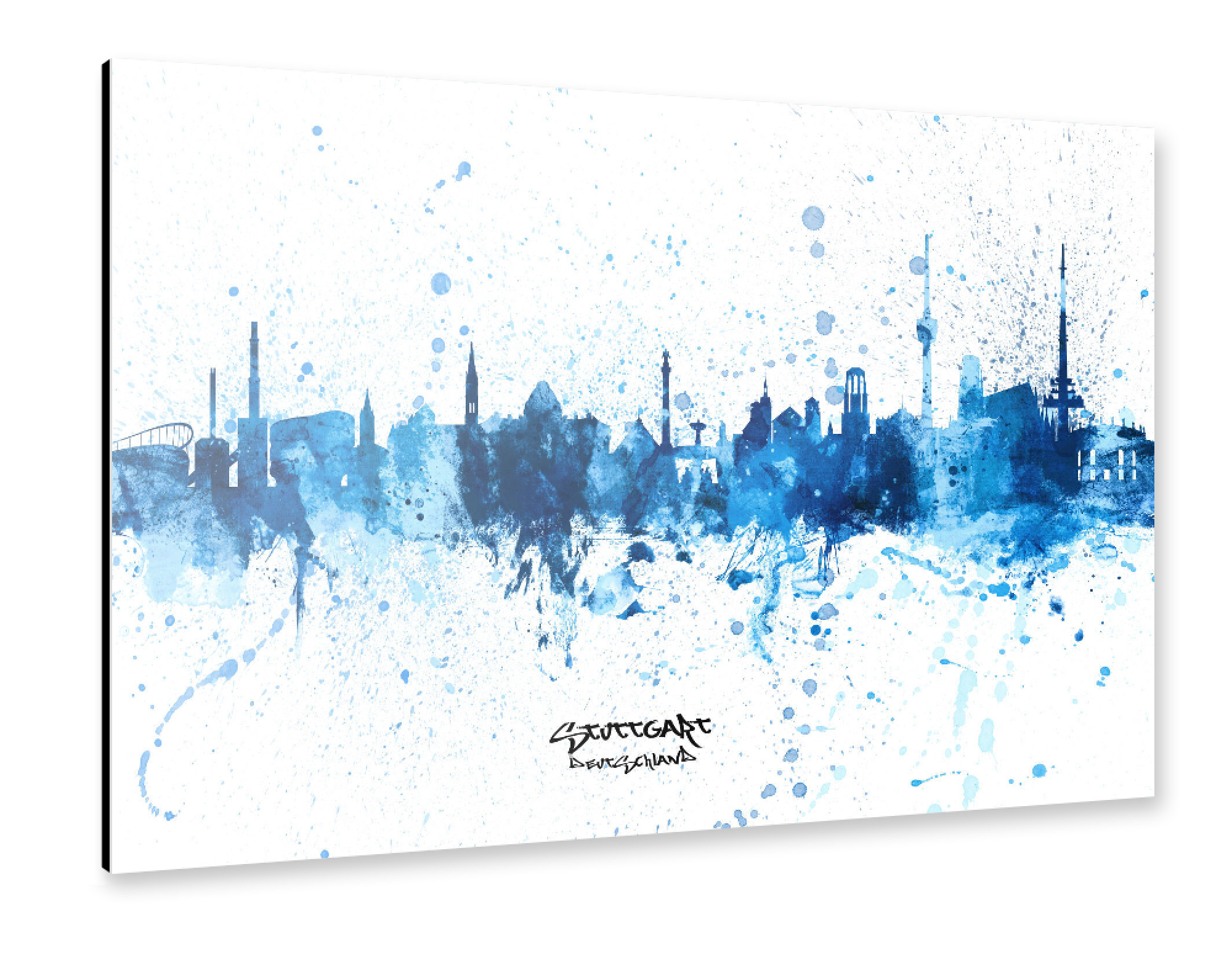 Alu-Dibond "Stuttgart Skyline SplashBlue" 75x50 cm artboxONE