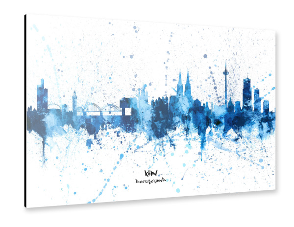 Alu-Dibond "Cologne Germany Skyline SplashBlue" 30x20 cm artboxONE