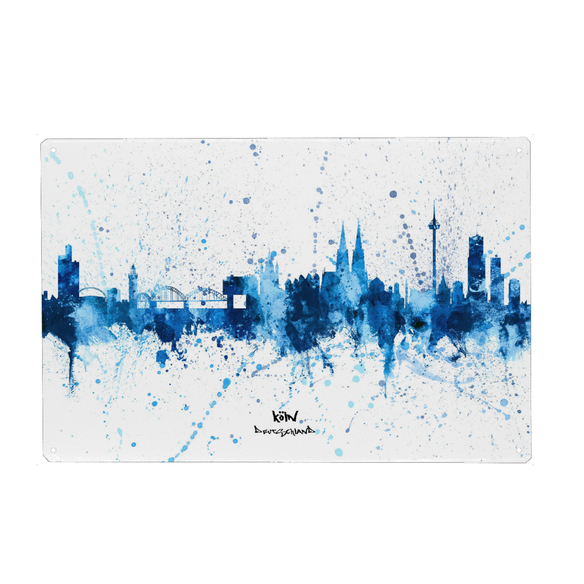 Holzbild "Cologne Germany Skyline SplashBlue" artboxONE - Städte,Städte / Köln