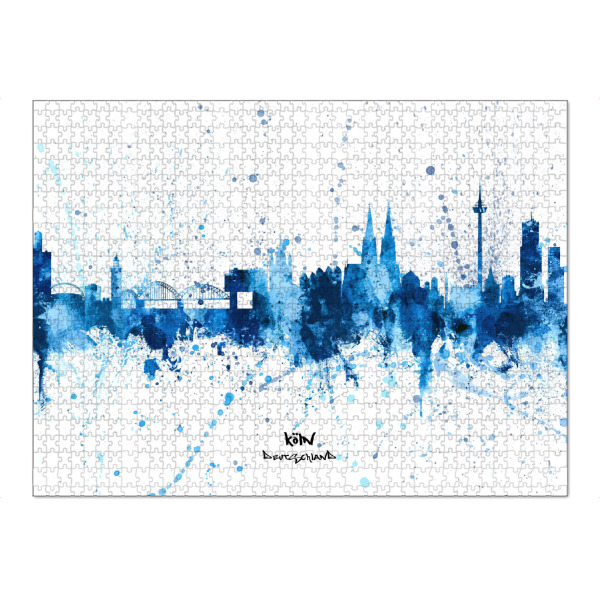 Puzzle Ravensburger "Cologne Germany Skyline SplashBlue" artboxONE - Städte,Städte / Köln