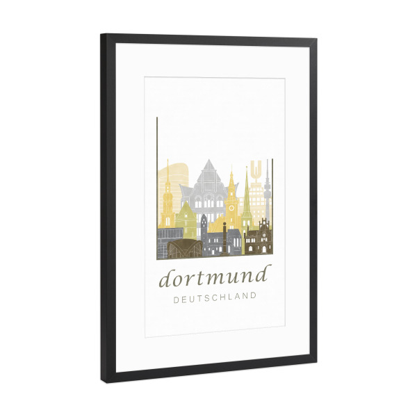 Poster mit Rahmen Schwarz (Metallic) "Dortmund skyline desert" artboxONE - Städte,Architektur
