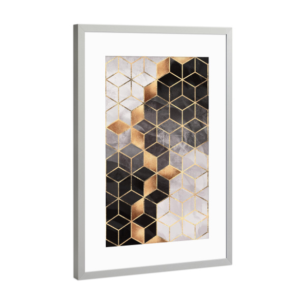 Poster mit Rahmen Silber "Smoky Cubes" artboxONE - Abstrakt,Geometrie