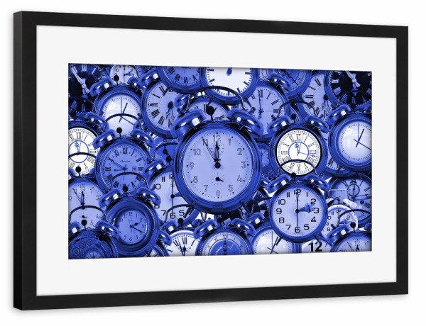 Poster mit Rahmen schwarz "Uhrzeit blau" artboxONE - Abstrakt - Uhrzeit,Uhr,Zeit,Time,Clock