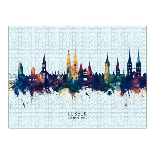 Puzzle Ravensburger "Lubeck Germany Skyline BlueOrange" artboxONE - Städte