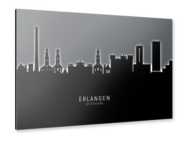 Alu-Dibond "Erlangen Skyline Glow White" 30x20 cm artboxONE