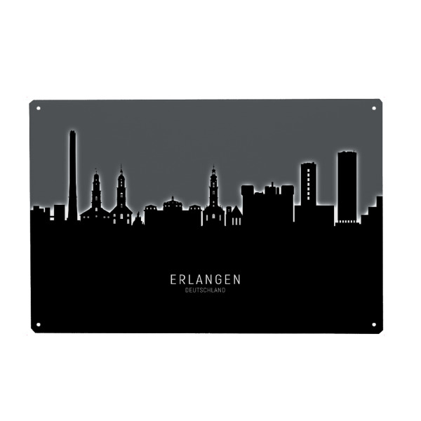 Metall Poster "Erlangen Skyline Glow White" artboxONE - Städte,Schwarzweiß