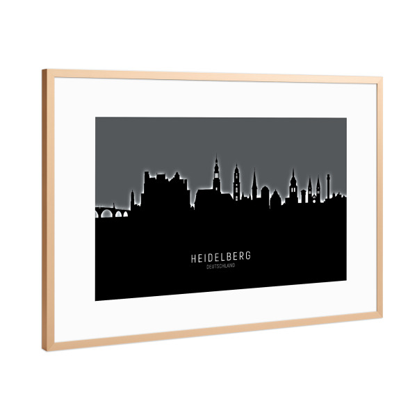 Poster mit Rahmen Kupfer "Heidelberg Skyline Glow White" artboxONE - Städte,Schwarzweiß
