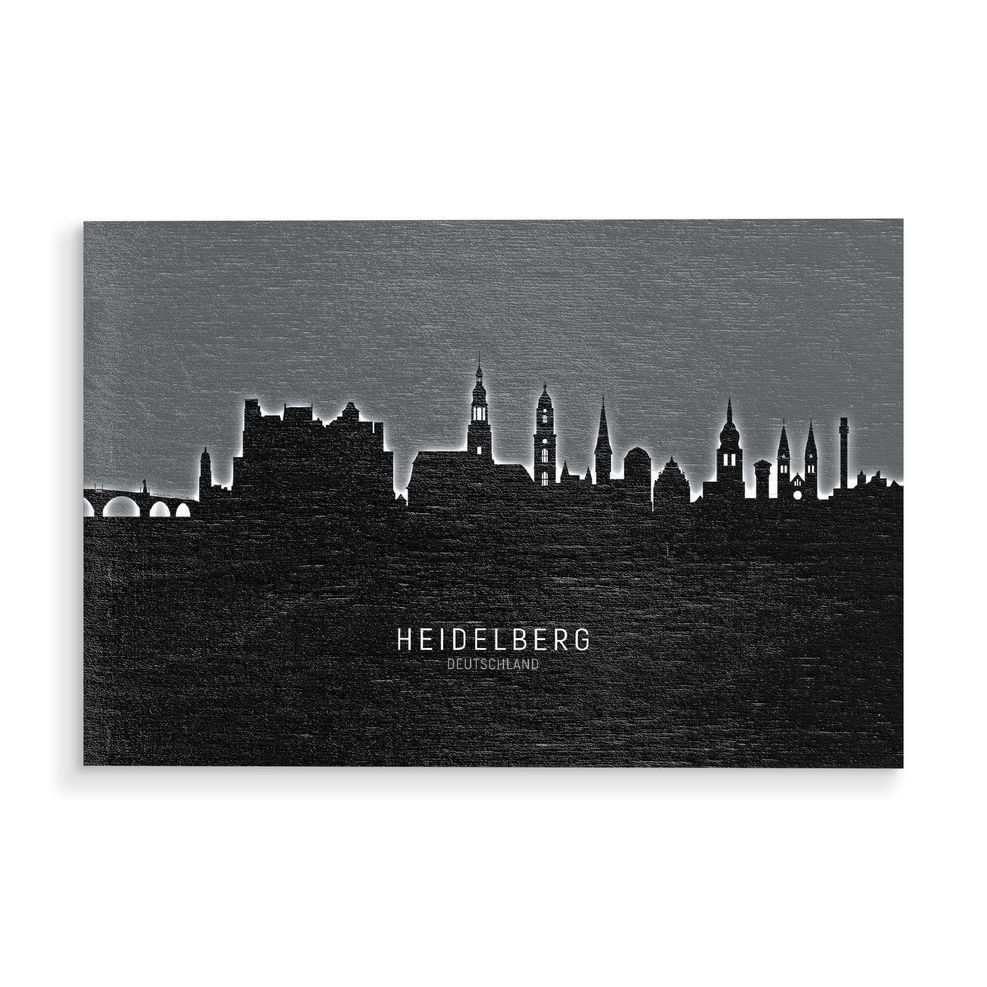 Holzbild "Heidelberg Skyline Glow White" artboxONE - Städte,Schwarzweiß