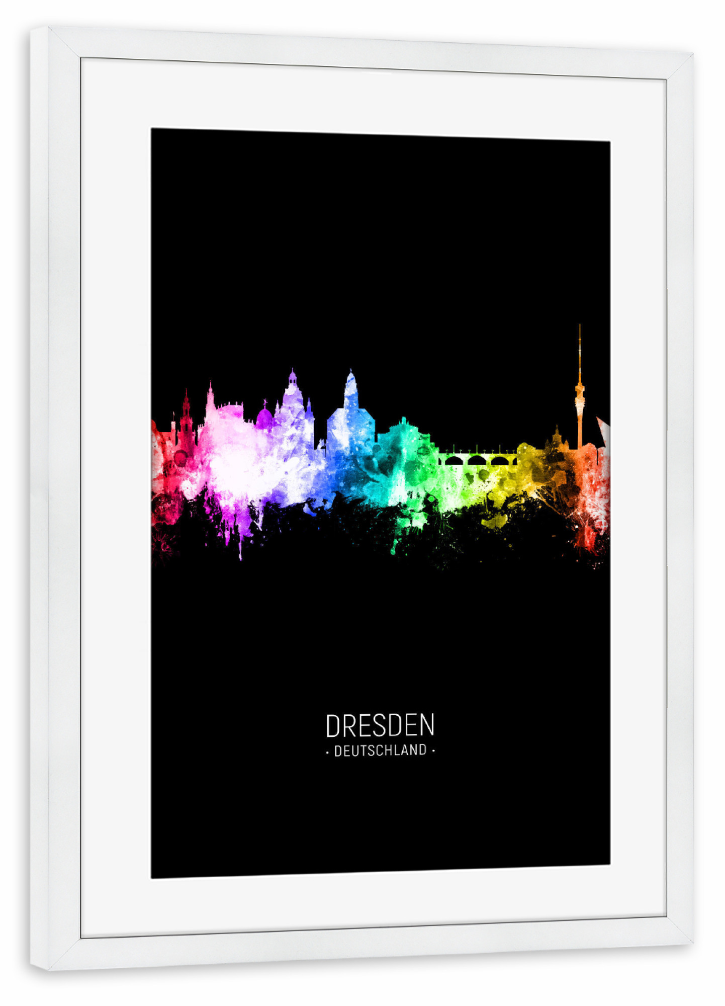 Poster mit Rahmen weiß "Dresden Skyline Colour Black" artboxONE - Städte,Städte / Dresden