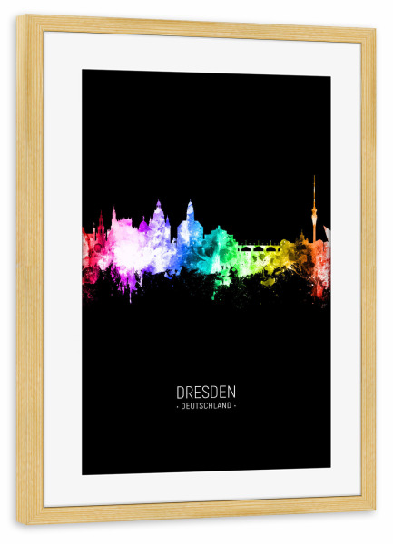 Poster mit Rahmen kiefer "Dresden Skyline Colour Black" artboxONE - Städte,Städte / Dresden