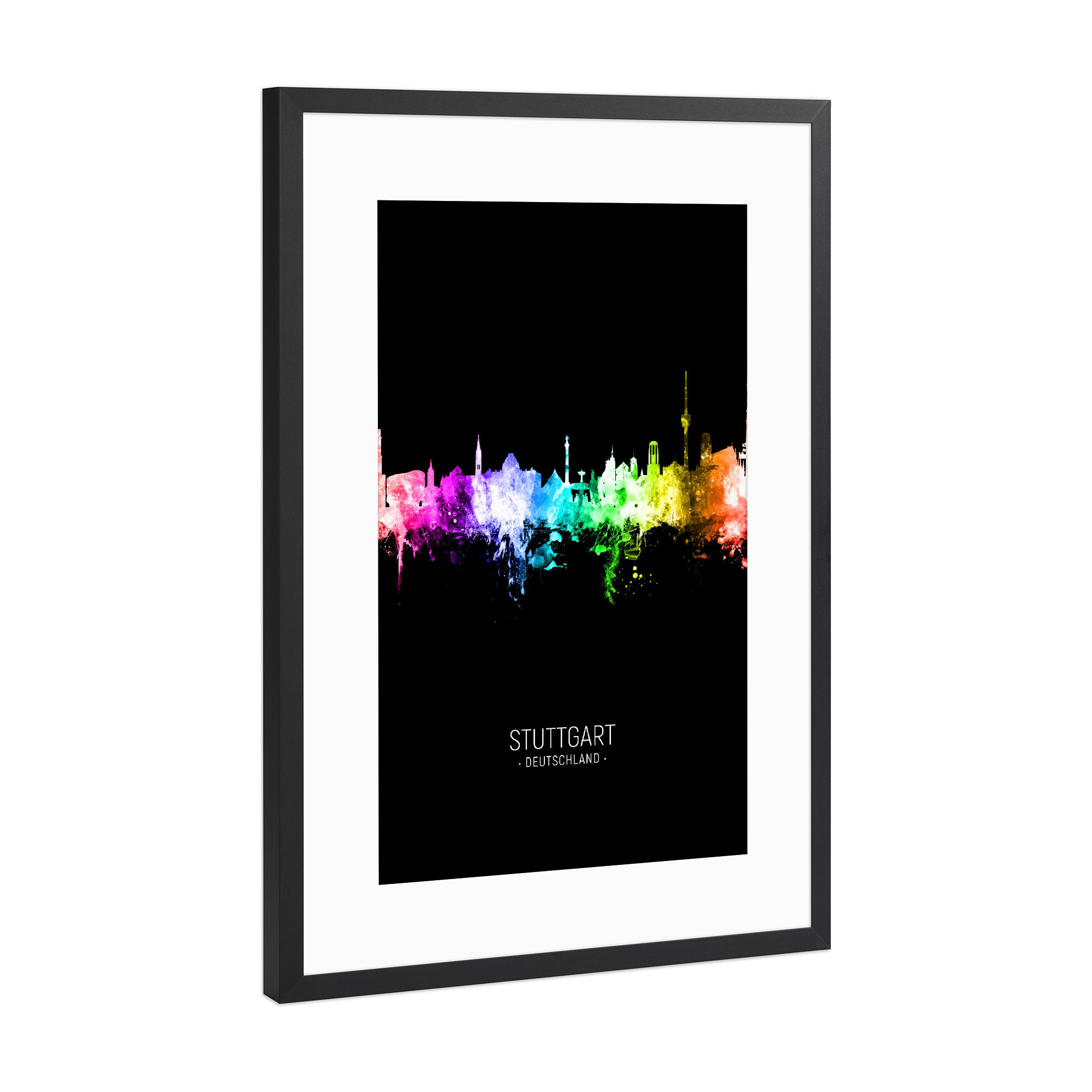 Poster mit Rahmen Schwarz (Metallic) "Stuttgart Skyline Colour Black" artboxONE - Städte,Städte / Stuttgart
