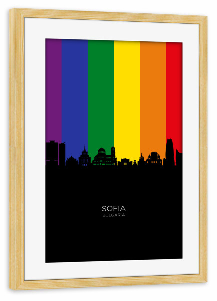 Poster mit Rahmen kiefer "Sofia Bulgaria Skyline Pride" artboxONE - Städte