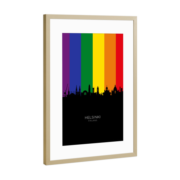 Poster mit Rahmen Gold "Helsinki Finland Skyline Pride" artboxONE - Städte