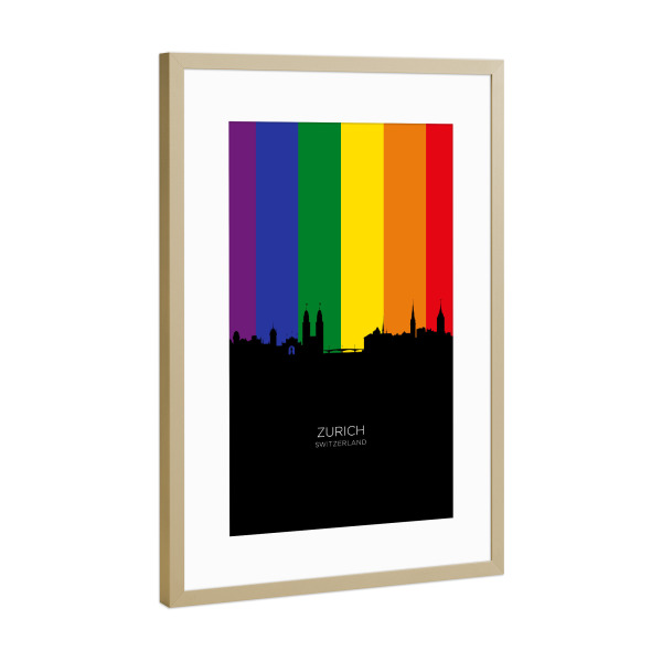 Poster mit Rahmen Gold "Zurich Switzerland Skyline Pride" artboxONE - Städte,Städte / Zürich