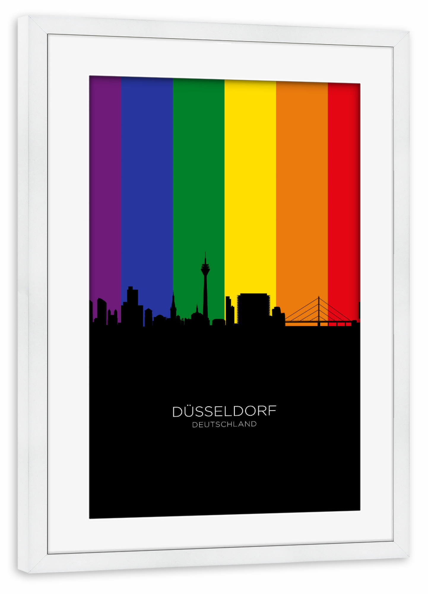 Poster mit Rahmen weiß "Düsseldorf Germany Skyline Pride" artboxONE - Städte,Städte / Düsseldorf