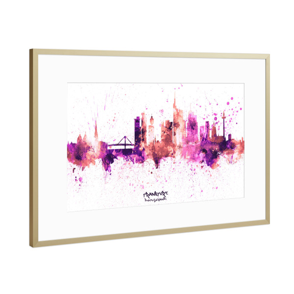 Poster mit Rahmen Gold "Frankfurt Germany Skyline RosePink" artboxONE - Städte,Städte / Frankfurt