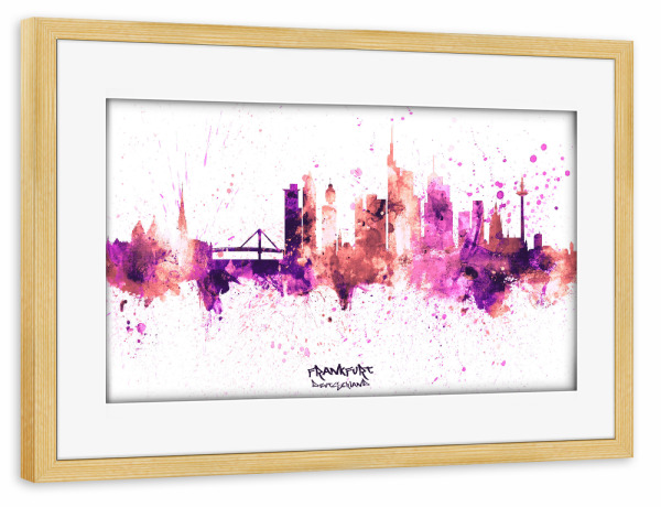 Poster mit Rahmen kiefer "Frankfurt Germany Skyline RosePink" artboxONE - Städte,Städte / Frankfurt