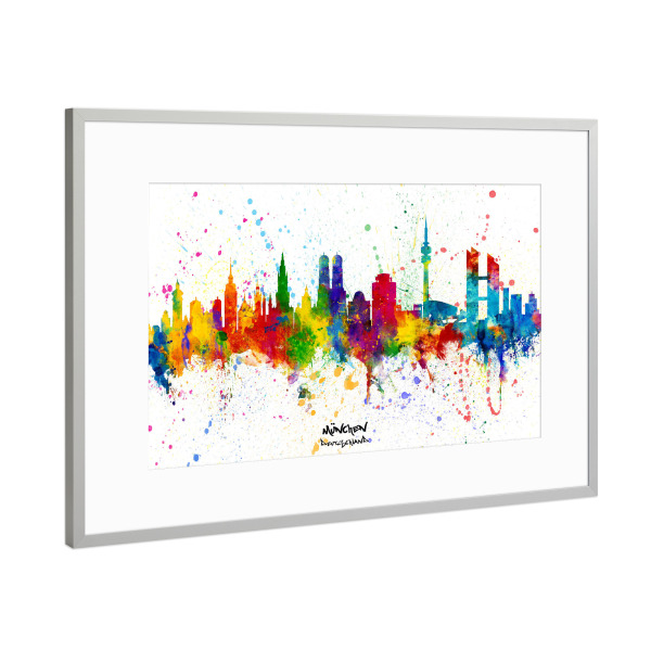 Poster mit Rahmen Silber "Munich Germany Skyline Splash" artboxONE - Städte,Städte / München