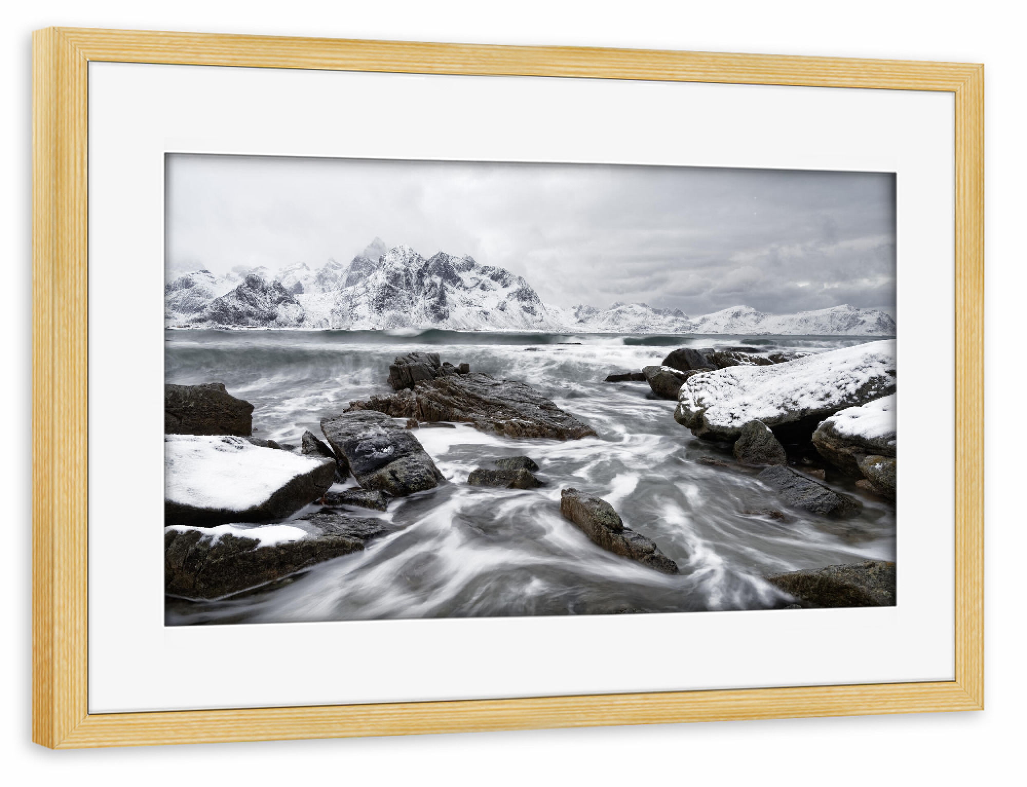 Poster mit Rahmen kiefer "Küstenlandschaft im Winter" artboxONE - Natur,Schwarzweiß,Reise / Strand und Meer,Reise / Länder