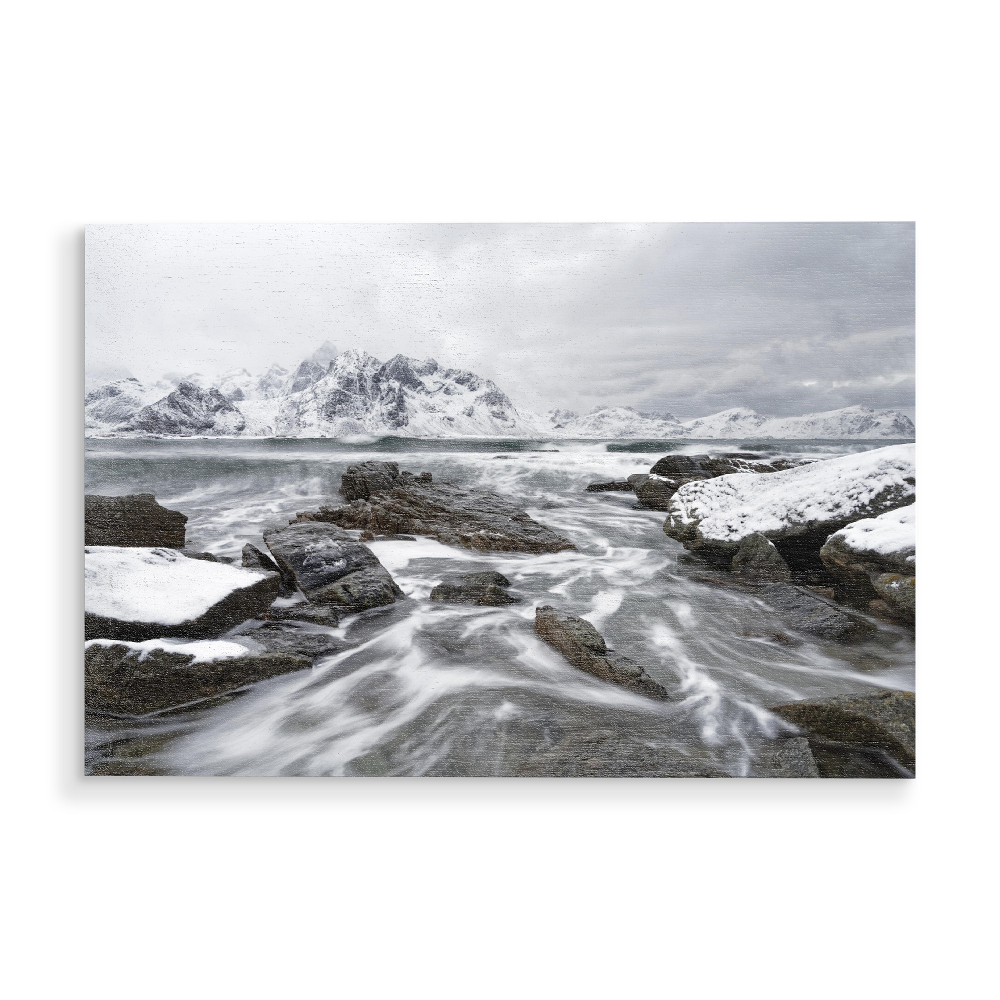 Holzbild "Küstenlandschaft im Winter" artboxONE - Natur,Schwarzweiß,Reise / Strand und Meer,Reise / Länder