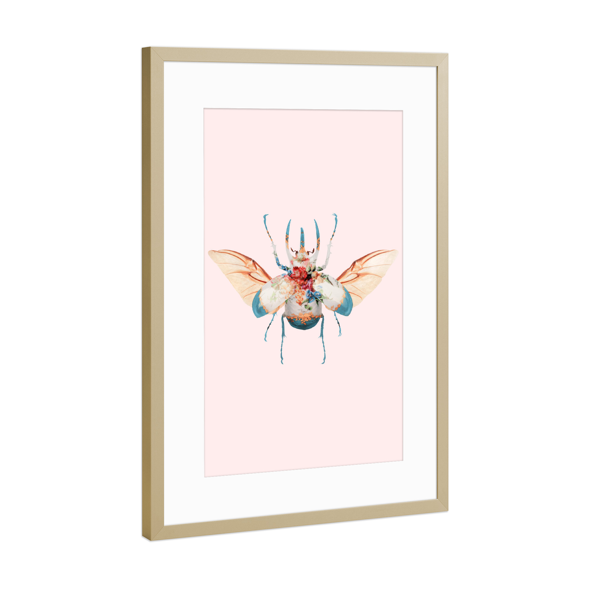 Poster mit Rahmen Gold "VINTAGE BEETLE" artboxONE - Floral,Tiere,Fiktion,Lustig
