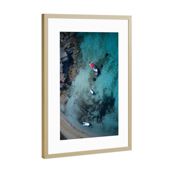 Poster mit Rahmen Gold "Little Beach Harbor" artboxONE - Reise / Strand und Meer